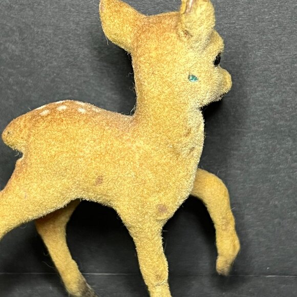 Vintage Brown Flocked Felt Walking Spotted Fawn Deer Figurine 3.25 x 2.75" - Picture 5 of 8